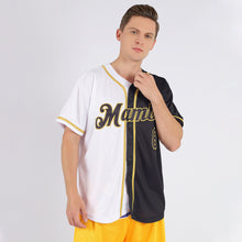 Load image into Gallery viewer, Custom White-Black Old Gold Authentic Split Fashion Baseball Jersey
