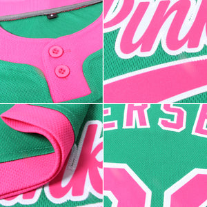 Custom Kelly Green Pink-White Two-Button Unisex Softball Jersey