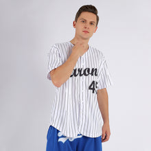Load image into Gallery viewer, Custom White Black Pinstripe Black-Gray Baseball Jersey
