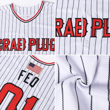 Load image into Gallery viewer, Custom White Black Pinstripe Red-Black Authentic American Flag Fashion Baseball Jersey
