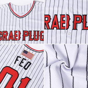 Custom White Black Pinstripe Red-Black Authentic American Flag Fashion Baseball Jersey