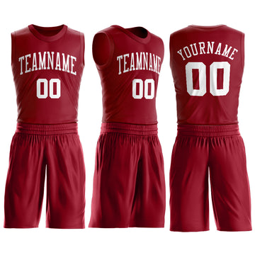 Custom Maroon White Round Neck Suit Basketball Jersey