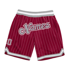 Load image into Gallery viewer, Custom Maroon White Pinstripe Gray-White Authentic Basketball Shorts
