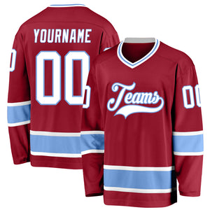 Custom Maroon White-Light Blue Hockey Jersey