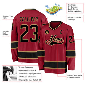 Custom Maroon Black-Old Gold Hockey Jersey