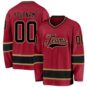 Custom Maroon Black-Old Gold Hockey Jersey