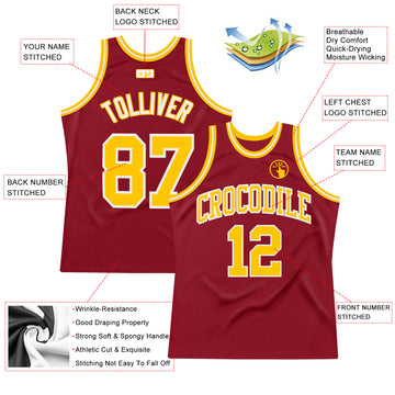 Custom Maroon Gold-White Authentic Throwback Basketball Jersey