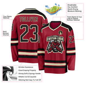 Custom Maroon Black-Cream Hockey Jersey