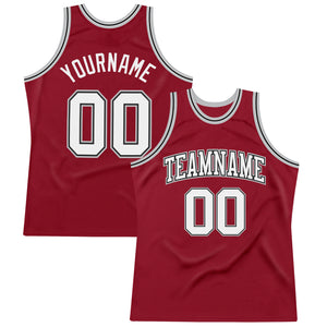 Custom Maroon White Black-Gray Authentic Throwback Basketball Jersey