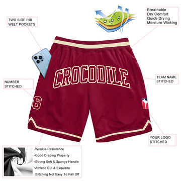 Custom Maroon Maroon-Cream Authentic Throwback Basketball Shorts