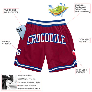 Custom Maroon White-Royal Authentic Throwback Basketball Shorts