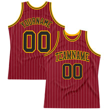 Load image into Gallery viewer, Custom Maroon White Pinstripe Black-Gold Authentic Basketball Jersey
