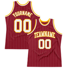 Load image into Gallery viewer, Custom Maroon White Pinstripe White-Gold Authentic Basketball Jersey
