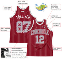 Load image into Gallery viewer, Custom Maroon White Pinstripe Gray Authentic Basketball Jersey
