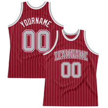 Load image into Gallery viewer, Custom Maroon White Pinstripe Gray Authentic Basketball Jersey
