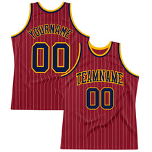 Load image into Gallery viewer, Custom Maroon White Pinstripe Navy-Gold Authentic Basketball Jersey
