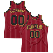 Load image into Gallery viewer, Custom Maroon White Pinstripe Black-Old Gold Authentic Basketball Jersey
