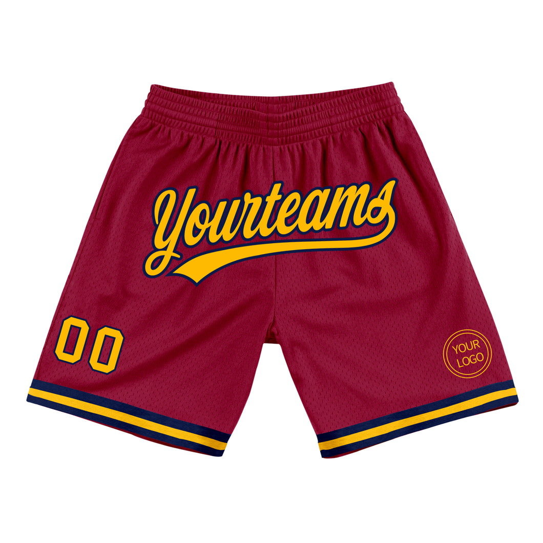 Custom Maroon Gold-Navy Authentic Throwback Basketball Shorts