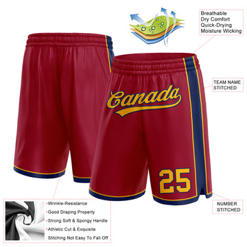 Custom Maroon Gold-Navy Authentic Basketball Shorts