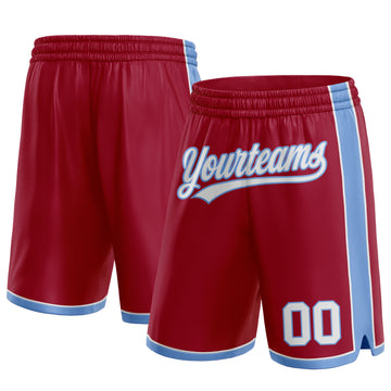 Custom Maroon White-Light Blue Authentic Basketball Shorts