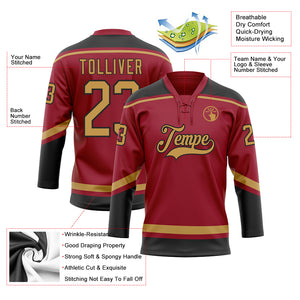 Custom Maroon Old Gold-Black Hockey Lace Neck Jersey