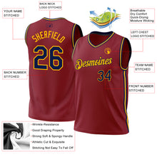 Load image into Gallery viewer, Custom Maroon Navy-Gold Authentic Throwback Basketball Jersey
