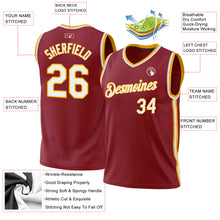 Load image into Gallery viewer, Custom Maroon White-Gold Authentic Throwback Basketball Jersey
