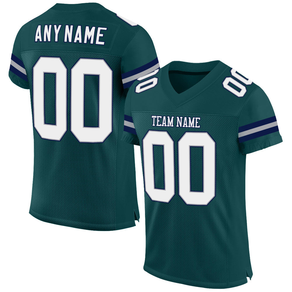 Custom Midnight Green White-Navy Mesh Authentic Football Jersey