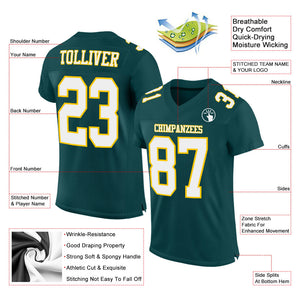 Custom Midnight Green White-Gold Mesh Authentic Football Jersey