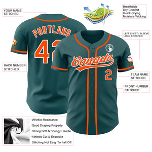 Custom Midnight Green Orange-White Authentic Baseball Jersey