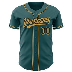 Custom Midnight Green Black-Old Gold Authentic Baseball Jersey