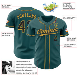 Custom Midnight Green Black-Old Gold Authentic Baseball Jersey