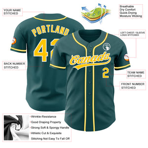 Custom Midnight Green Yellow-White Authentic Baseball Jersey