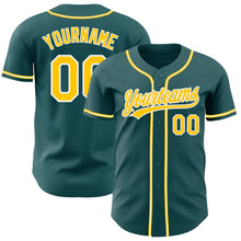 Load image into Gallery viewer, Custom Midnight Green Yellow-White Authentic Baseball Jersey
