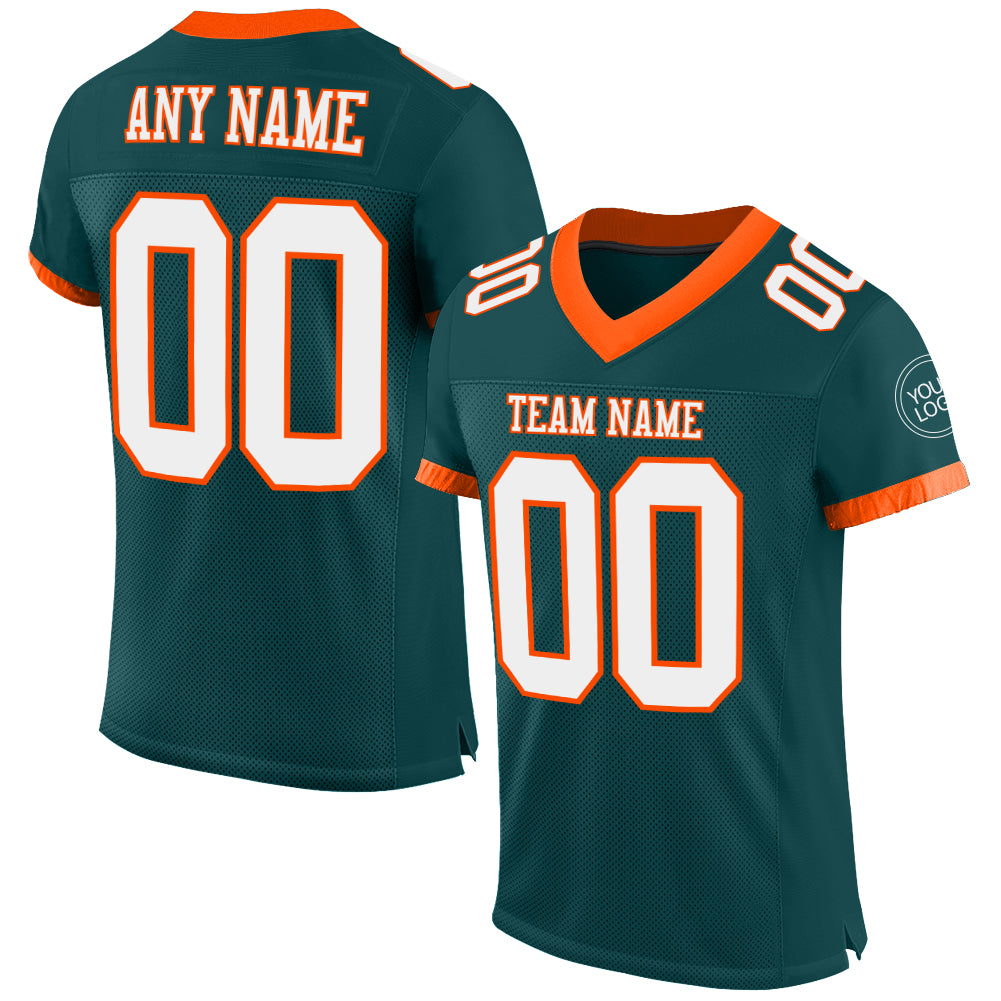 Custom Midnight Green White-Orange Mesh Authentic Football Jersey