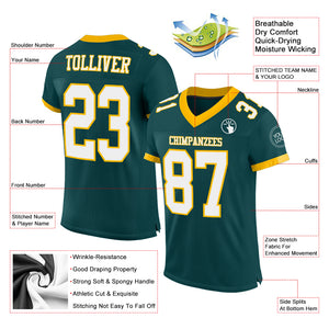 Custom Midnight Green White-Gold Mesh Authentic Football Jersey