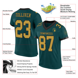 Custom Midnight Green Old Gold-Black Mesh Authentic Football Jersey