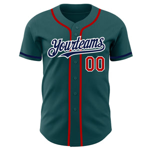 Custom Midnight Green Navy-Red Authentic Baseball Jersey