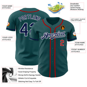 Custom Midnight Green Navy-Red Authentic Baseball Jersey