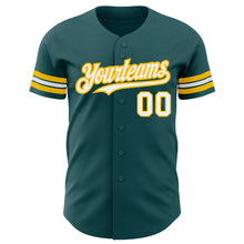Load image into Gallery viewer, Custom Midnight Green White-Gold Authentic Baseball Jersey
