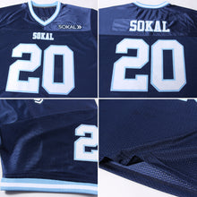 Load image into Gallery viewer, Custom Navy White-Light Blue Mesh Authentic Throwback Football Jersey

