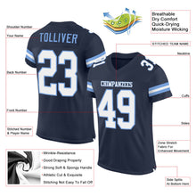 Load image into Gallery viewer, Custom Navy White-Light Blue Mesh Authentic Football Jersey
