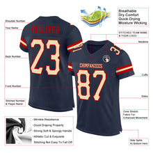 Load image into Gallery viewer, Custom Navy Cream-Red Mesh Authentic Football Jersey
