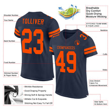 Load image into Gallery viewer, Custom Navy Orange Mesh Authentic Football Jersey
