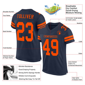 Custom Navy Orange Mesh Authentic Football Jersey