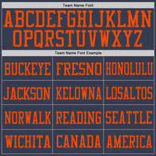 Load image into Gallery viewer, Custom Navy Orange Mesh Authentic Football Jersey

