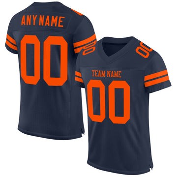 Custom Navy Orange Mesh Authentic Football Jersey