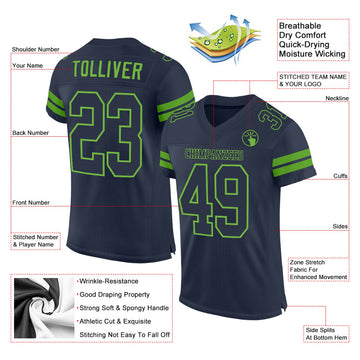 Custom Navy Navy-Neon Green Mesh Authentic Football Jersey