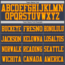 Load image into Gallery viewer, Custom Navy Gold-Orange Mesh Authentic Football Jersey
