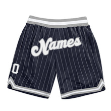 Load image into Gallery viewer, Custom Navy White Pinstripe White-Gray Authentic Basketball Shorts
